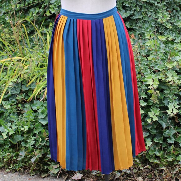 Modcloth Dresses & Skirts - Modcloth 1X Pleated Rainbow Stripes Color Block Midi Skirt